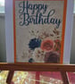 Orange & Navy Floral Happy Birthday Card – Handmade Flower Birthday Card - Image 1