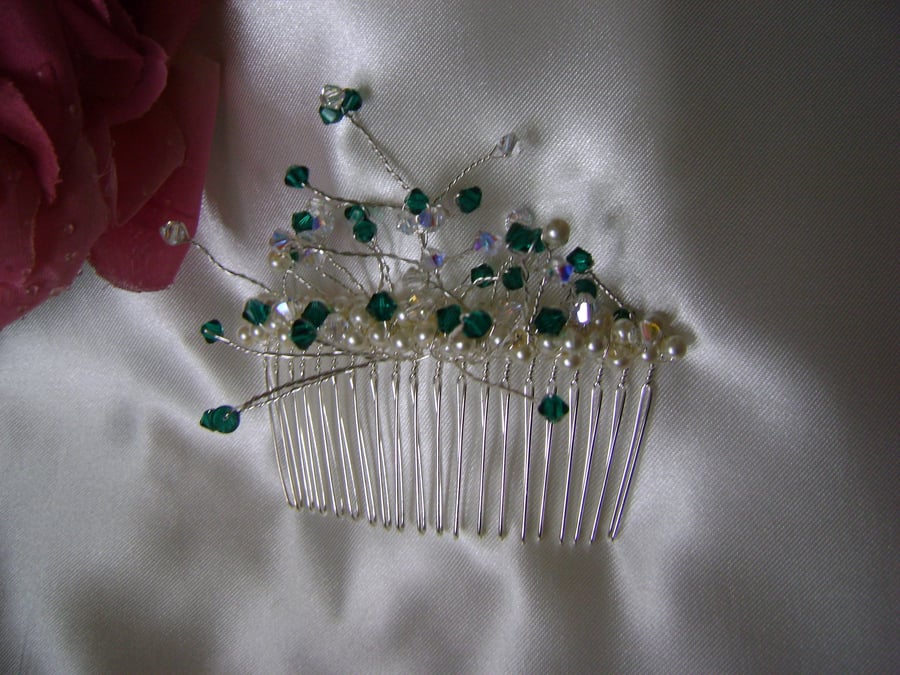 Isla - Swarovski Emerald & Crystal Comb