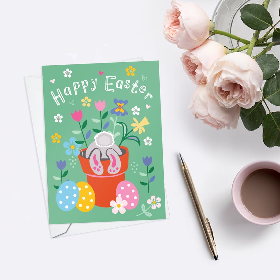 Green Happy Easter Bunny Card