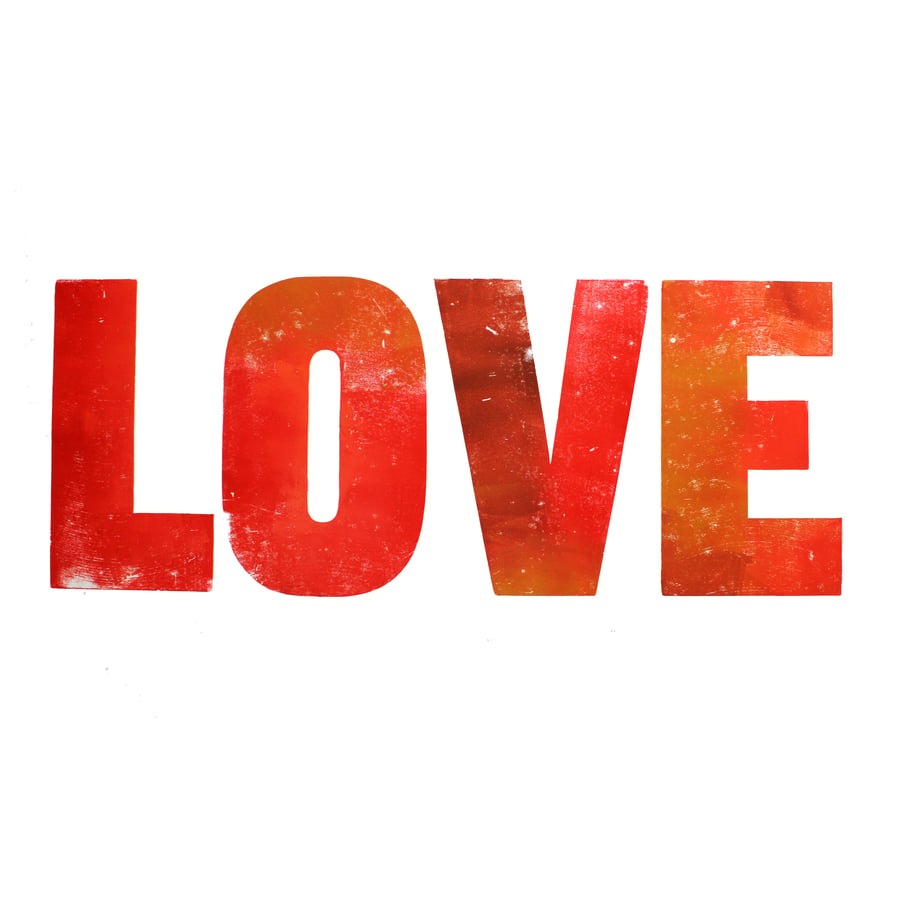 LOVE large wooden letterpress poster art print 25cm high letters colourful red 