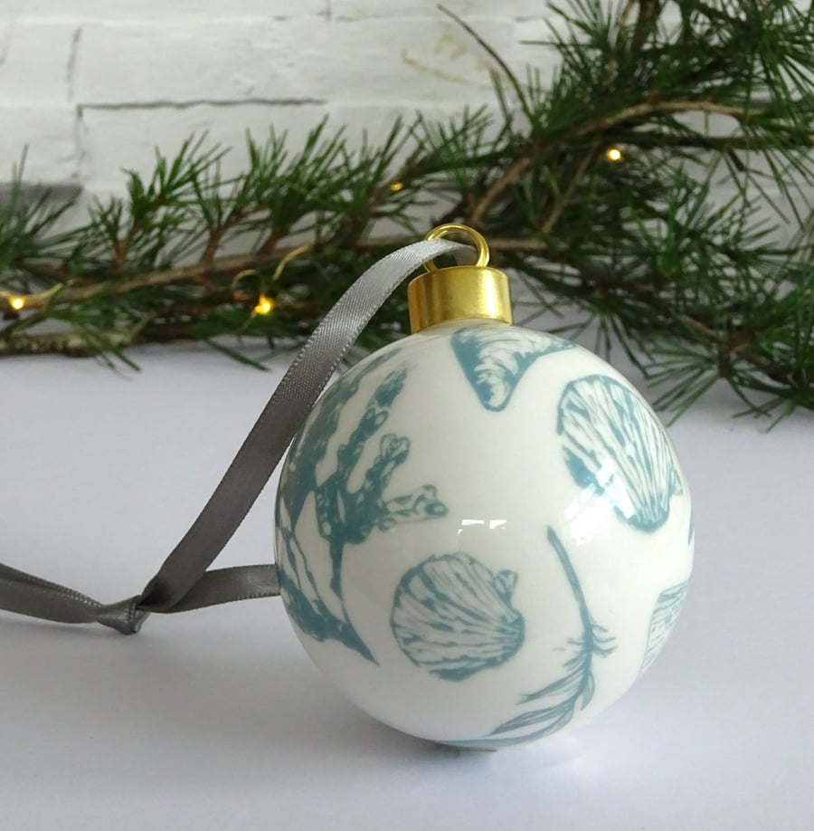 Christmas Bauble - ceramic, coastal, sea shells, beach ornament, rockpools