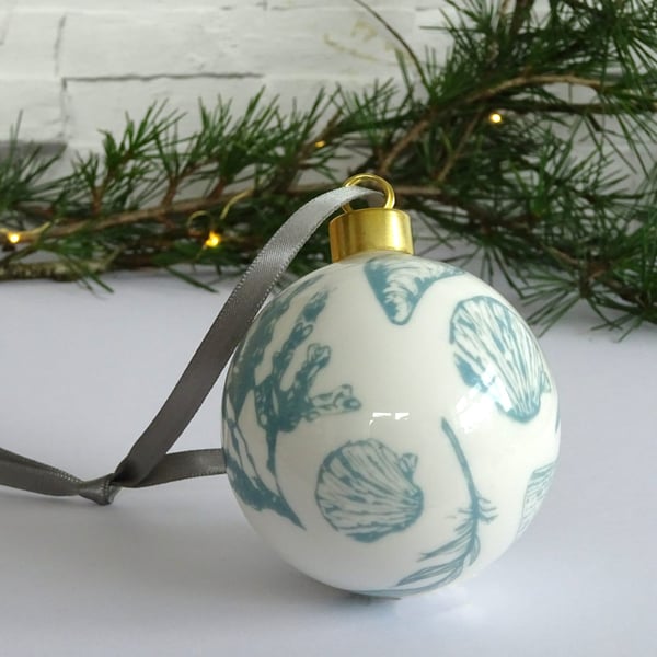 Christmas Bauble - ceramic, coastal, sea shells, beach ornament, rockpools