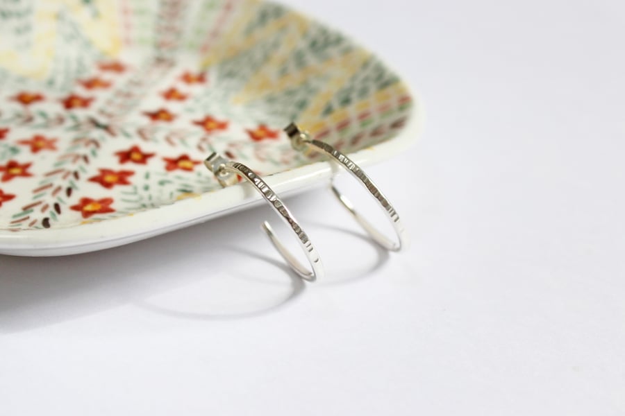 Silver hoops, textured hoop earrings