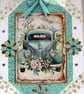 Blue Wedding Car Hand Crafted Decoupage Greeting Card - With Love - 3041