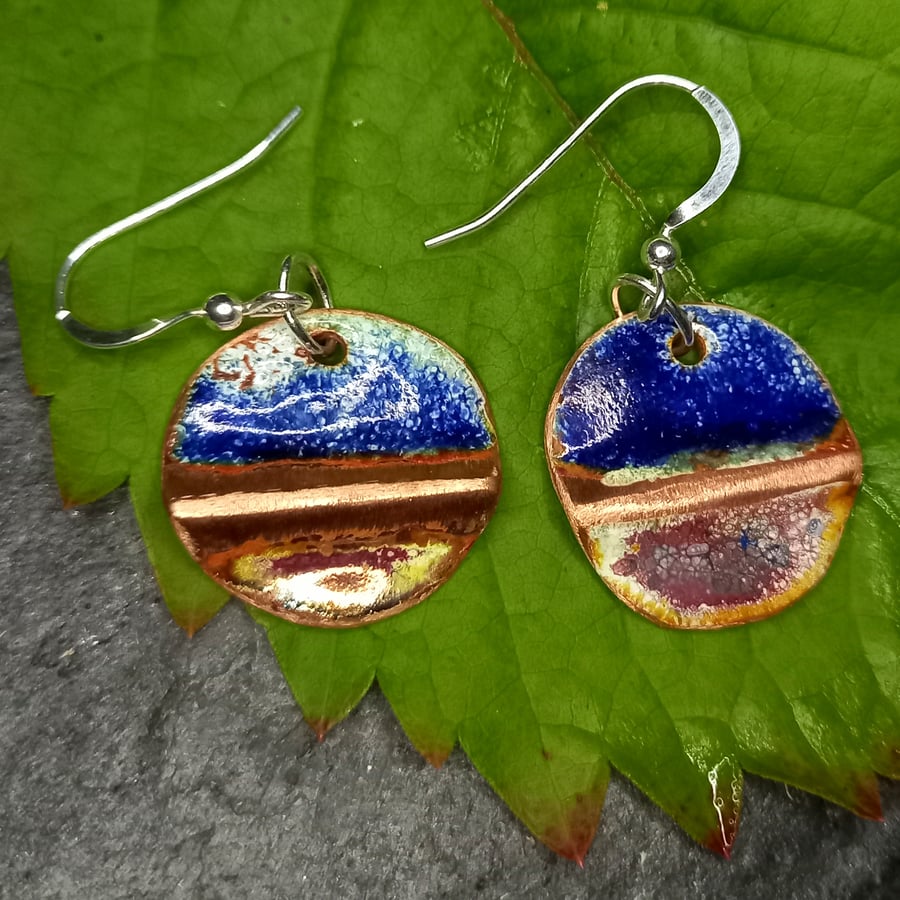 Blue and copper earrings
