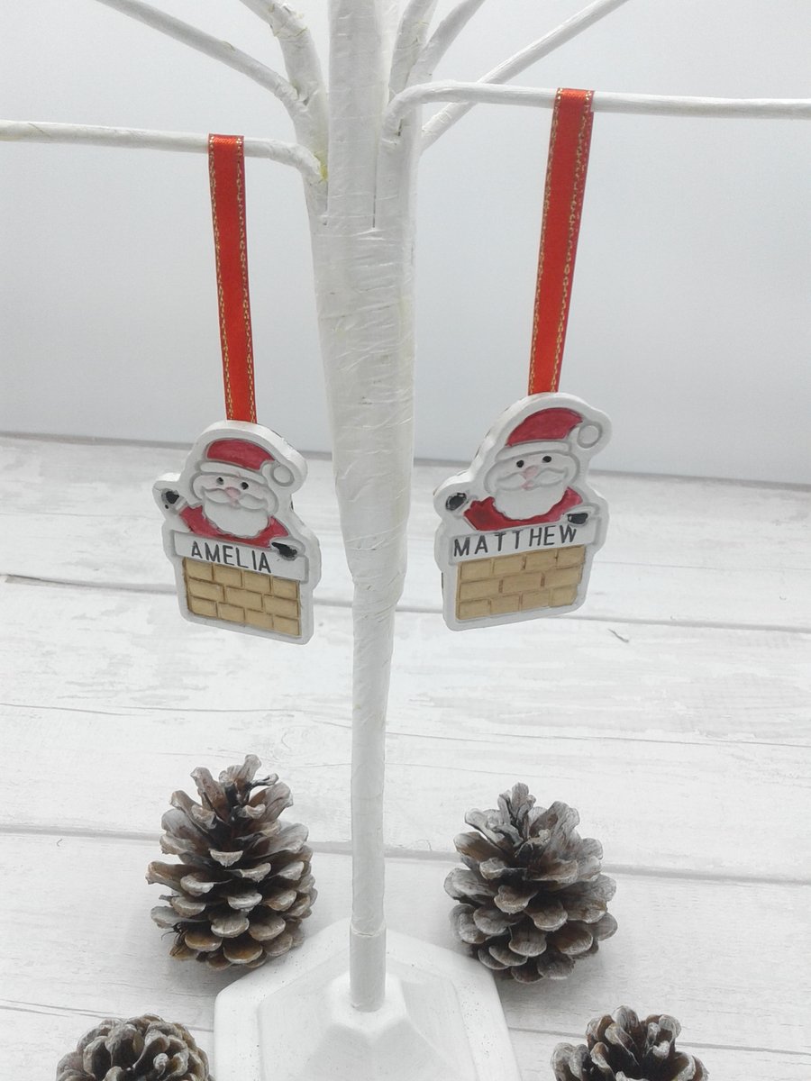 Personalised Christmas decoration. Tree decoration. Ceramic Santa.