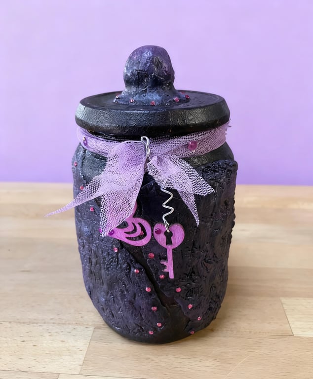 Velvet Effect Lilac Decorative Jar OOAK Hand Sculpted Mixed Media Sculpture Jar