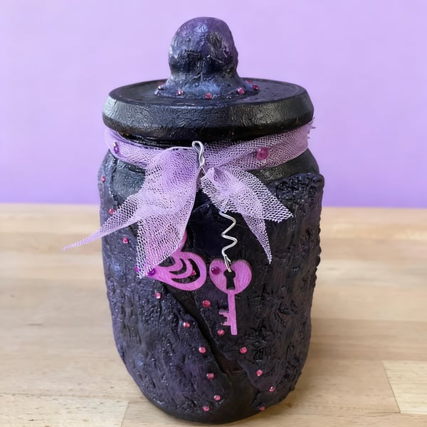 Velvet Effect Lilac Decorative Jar OOAK Hand Sculpted Mixed Media Sculpture Jar