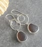 Amber seaglass drop earrings, Silver circle link dangles - Image 5