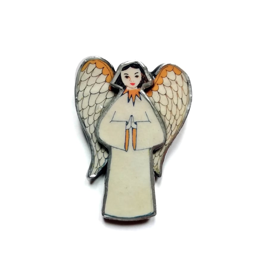 Quirky Whimsical Christmas Angel Resin Statement Brooch by EllyMental