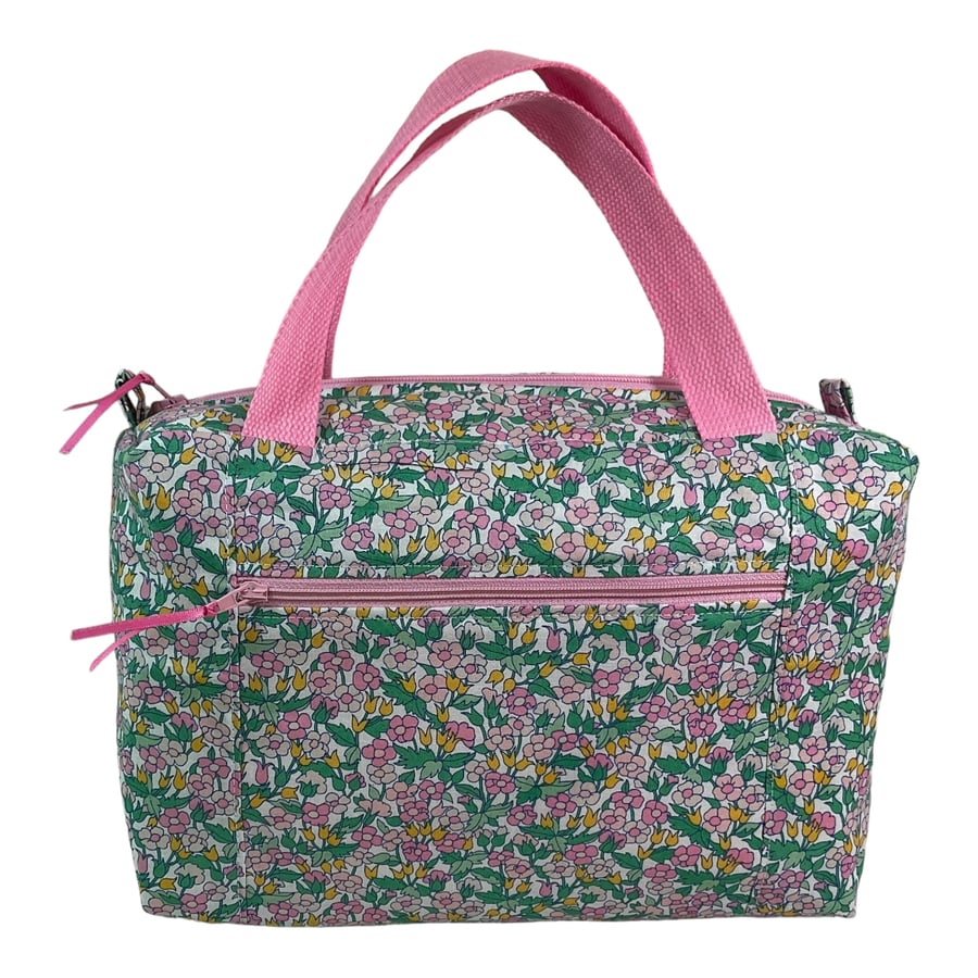 Large wash bag in Liberty cotton, floral toiletries bag with handles and pocket.