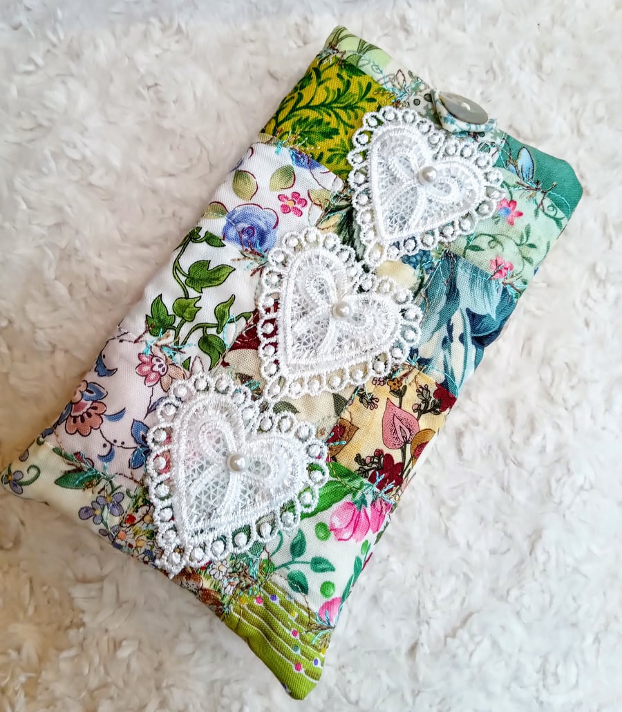 Pretty shabby chic patchwork embellished MOBILE PHONE sleeve