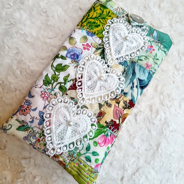 Pretty shabby chic patchwork embellished MOBILE PHONE sleeve