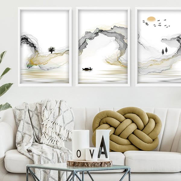 Calming Watercolor Painting Print Set of 3 Minimalist Wall Prints Zen Wall Art M