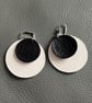 White and Black Leather Circle Earrings - Hand Cut Lightweight Statement Jewelle