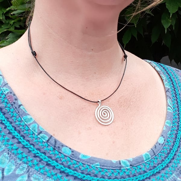 Silver Spiral Pendant , Adjustable Necklace, Celtic jewellery for Men and Women