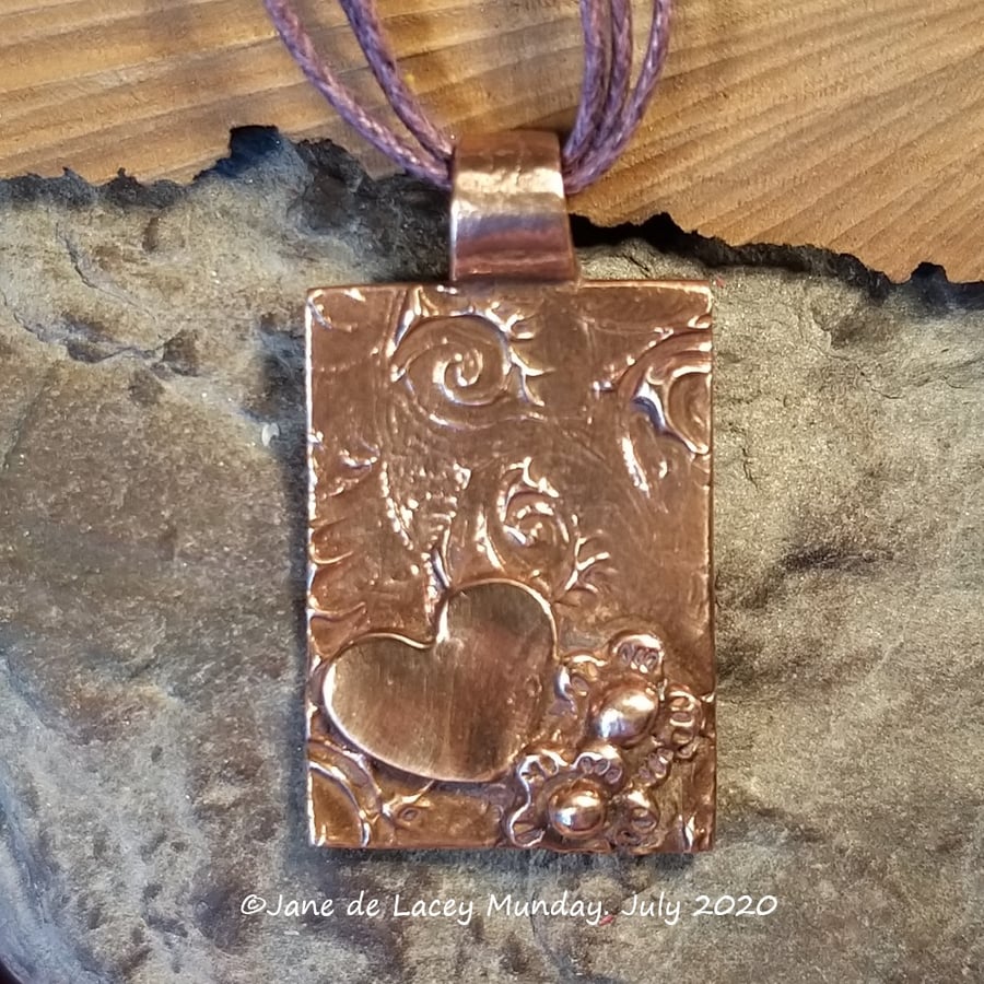 Copper Hearts and Flowers Pendant