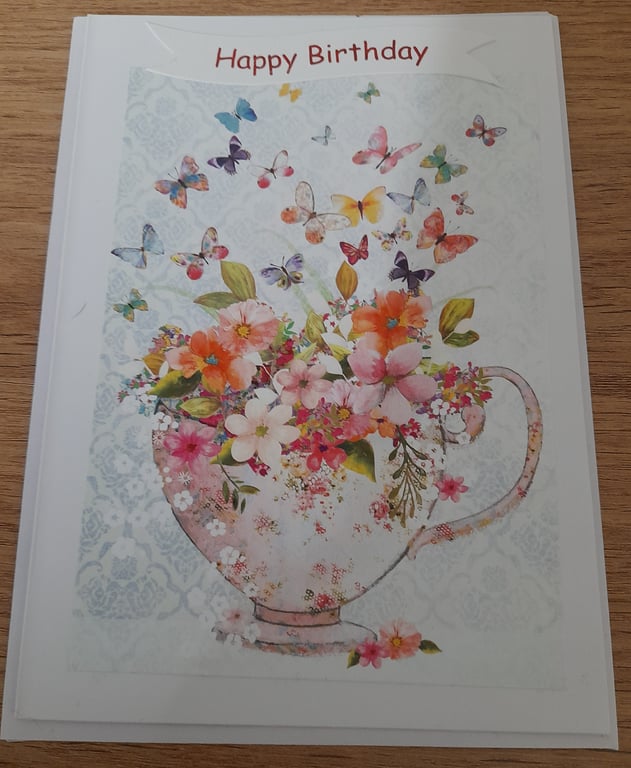 HAPPY BIRTHDAY BUTTERFLY AND FLORAL HANDMADE CARD.