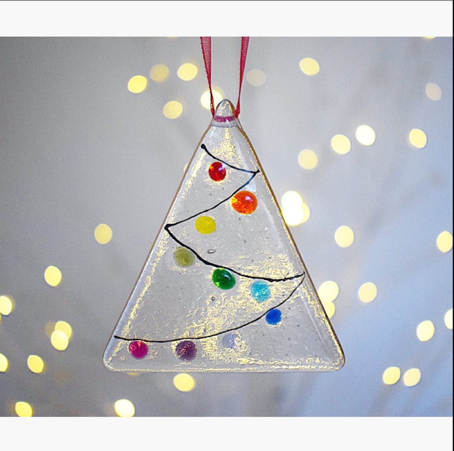 Fused Glass Rainbow Christmas Tree Decoration 
