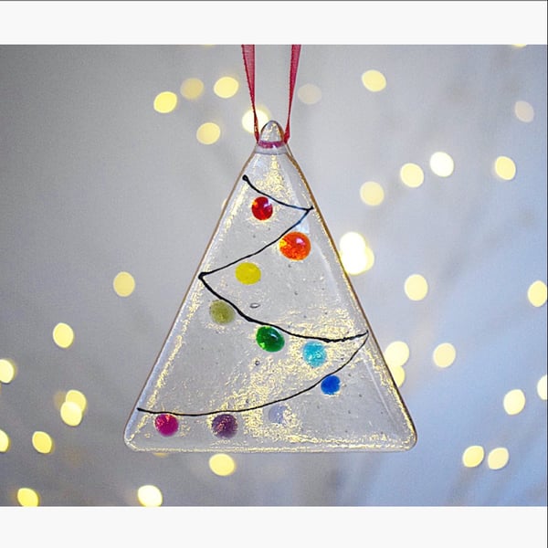 Fused Glass Rainbow Christmas Tree Decoration 