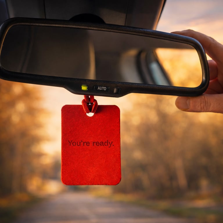 Personalised leather car charm, drive safe reminder, new driver gift 