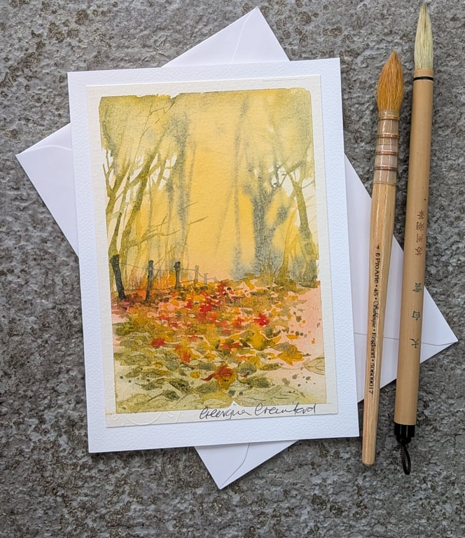 Autumn Leaves. Blank Card. Handpainted Watercolour. 260183