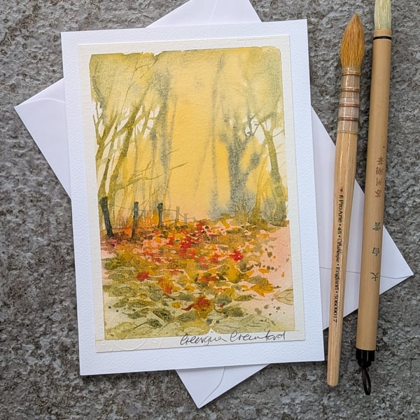 Autumn Leaves. Blank Card. Handpainted Watercolour. 260183