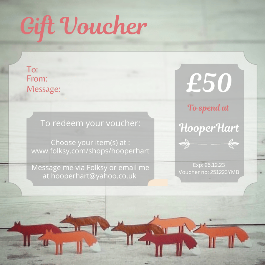 HooperHart Gift Voucher for Fifty Pounds (sent by email) 