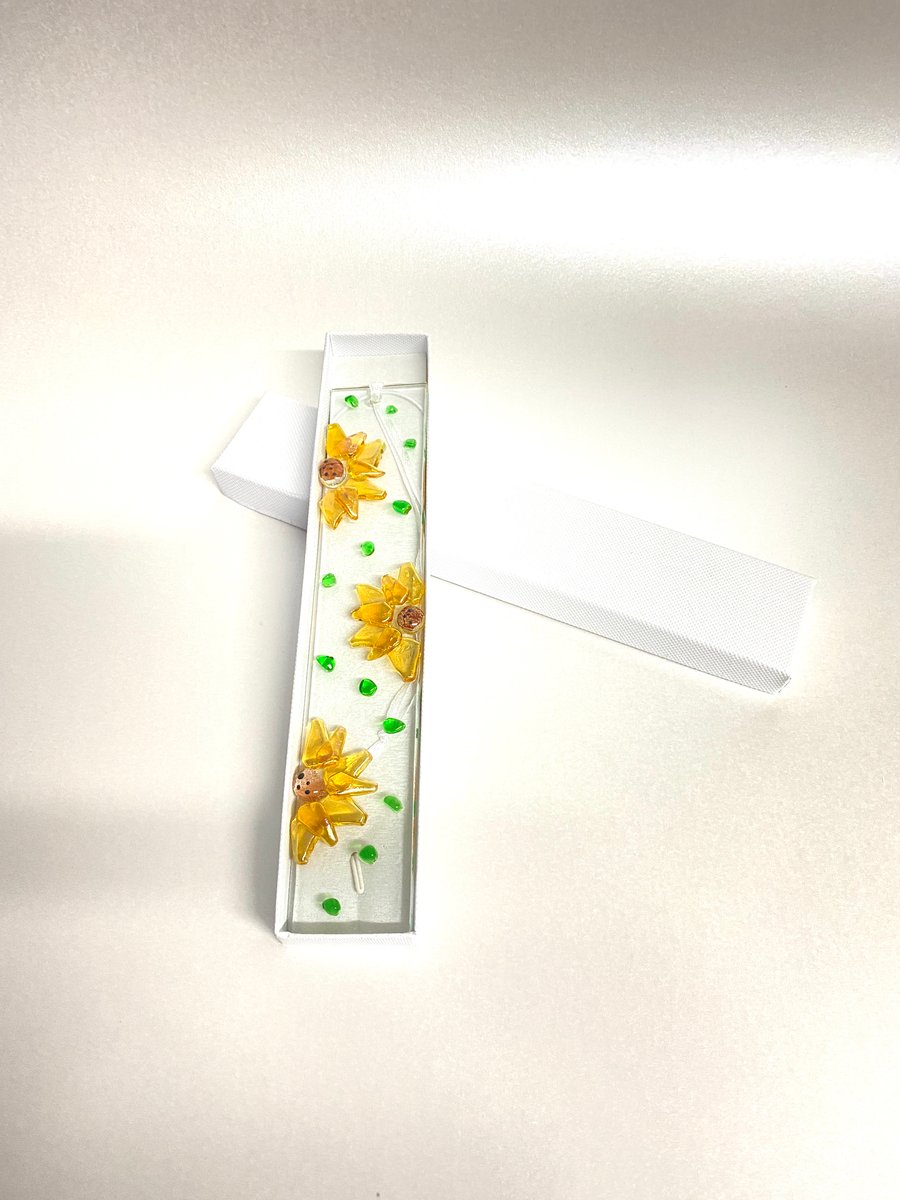 Sunflower fused glass sun catcher in gift box 