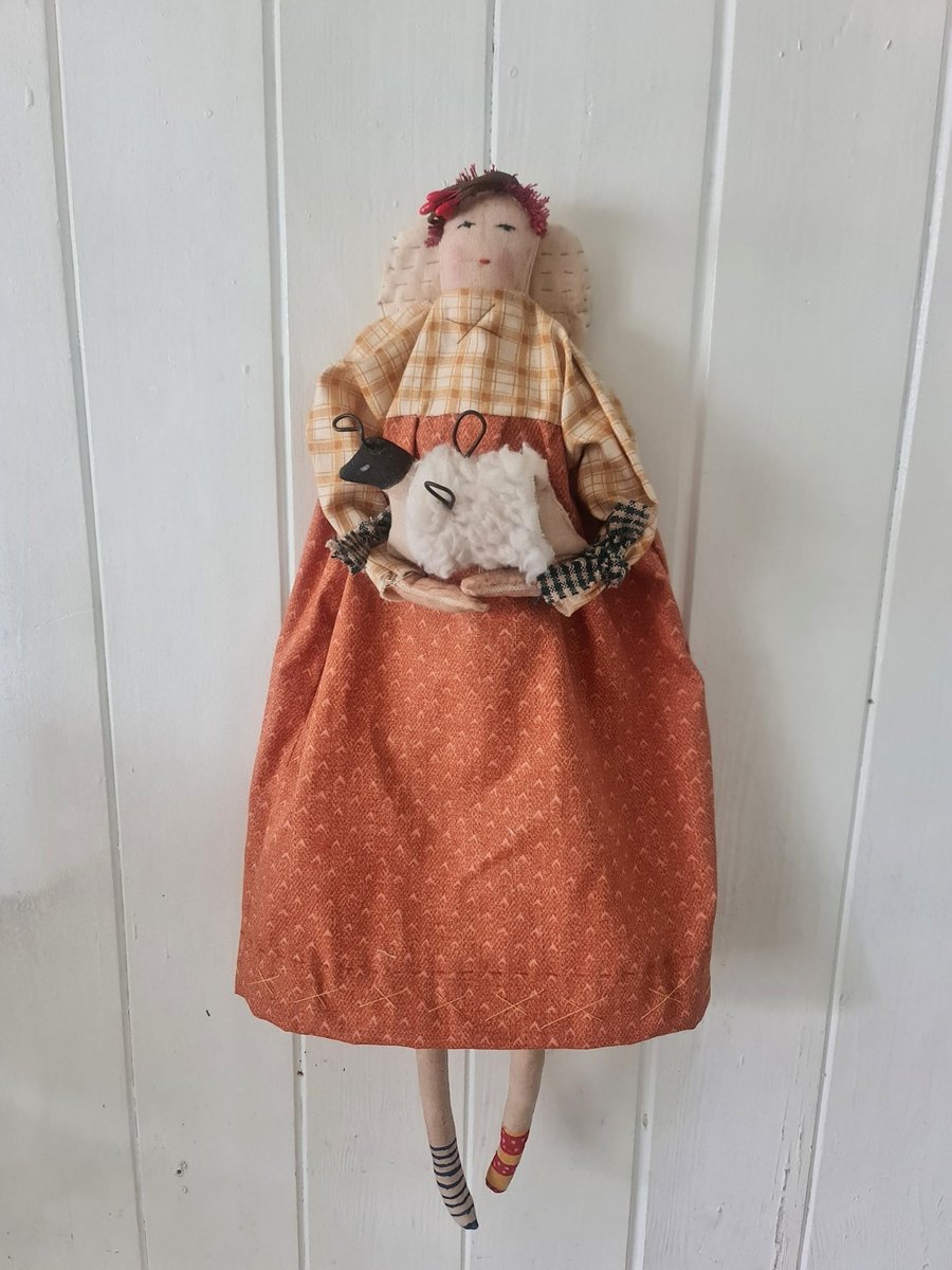 The angel shepardess primitive hanging folk doll textile art