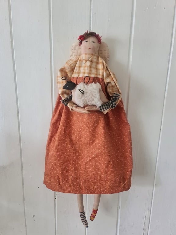 The angel shepardess primitive hanging folk doll textile art