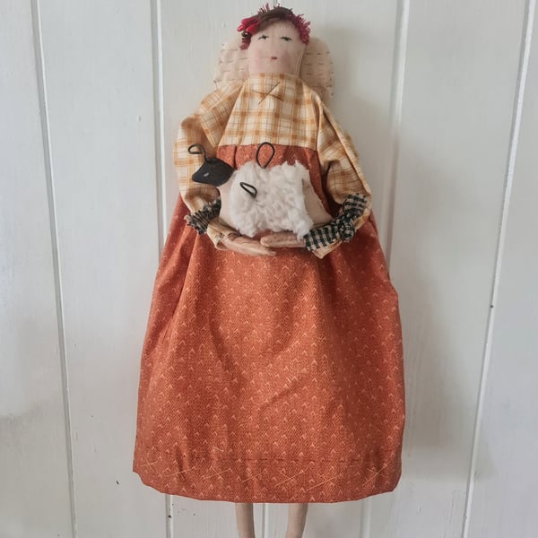 The angel shepardess primitive hanging folk doll textile art