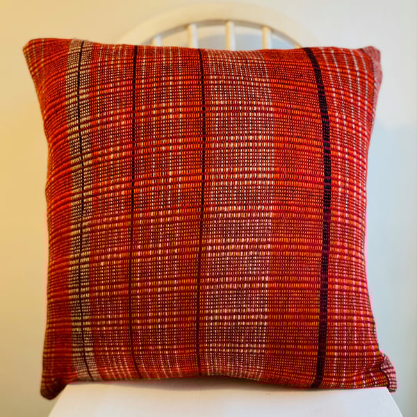 Autumn 3. Hand woven wool  cushion, designed and made by Yvonne Skelton