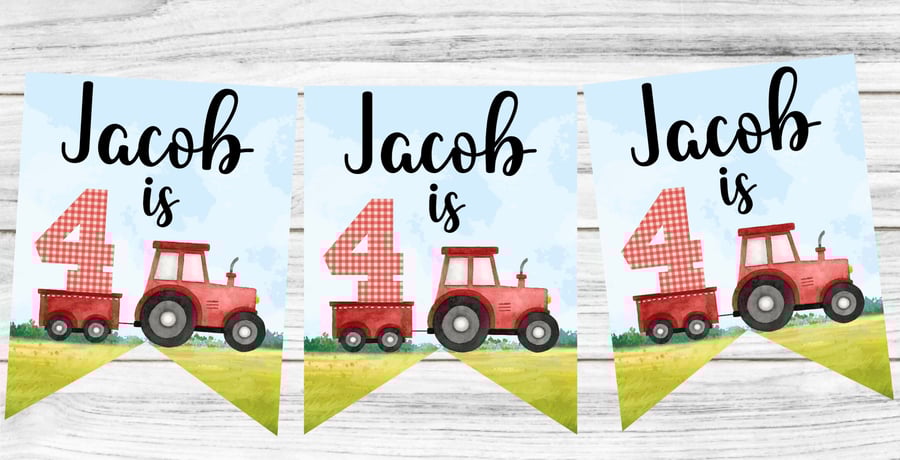 Farm Themed Tractor Personalised Happy Birthday Bunting 