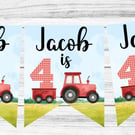Farm Themed Tractor Personalised Happy Birthday Bunting 