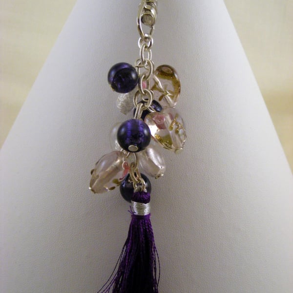 Purple Pink and Clear Glass Tassel Bag Charm