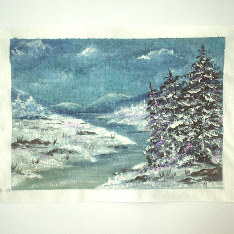 7x5 original mounted acrylic art painting winter landscape 134