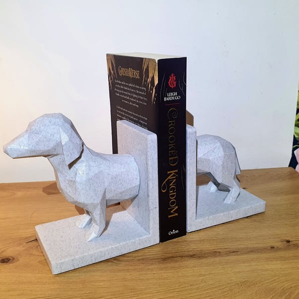 DACHSHUND BOOKENDS - Marble Effect - Sausage Dog - 3D Printed & Handfinished