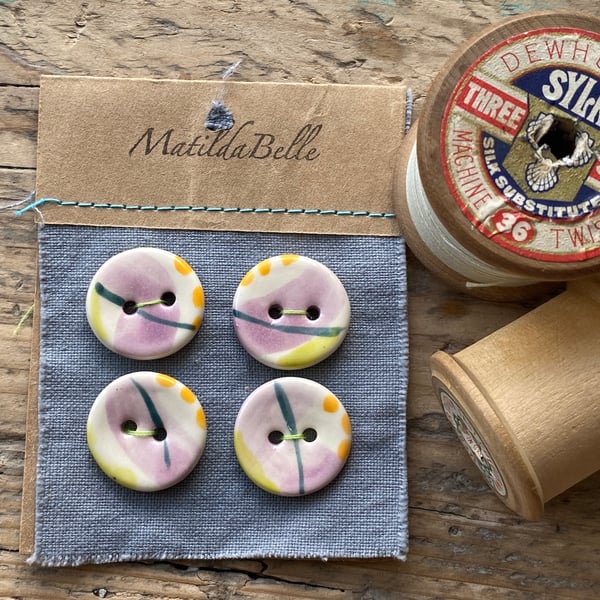 Round Buttons 22mm Handmade Pottery set of 4 