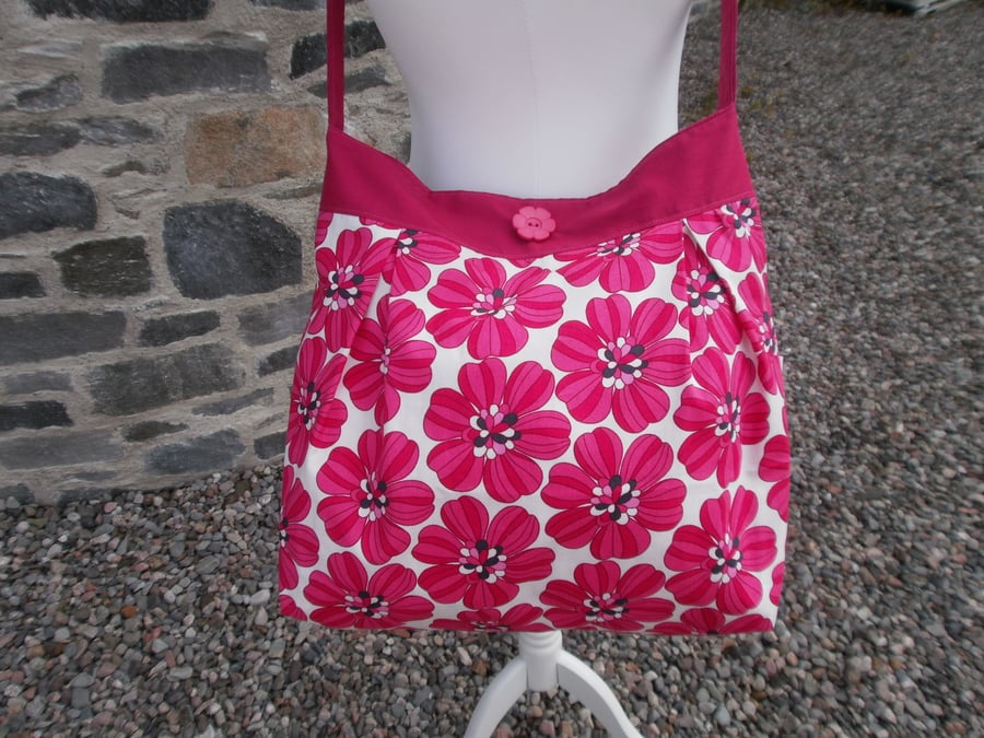 Pink and White Floral Print Cross Body Bag