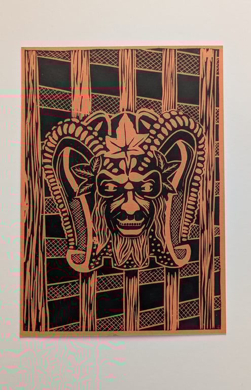 Green Man Design Lino Print 