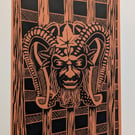 Green Man Design Lino Print 