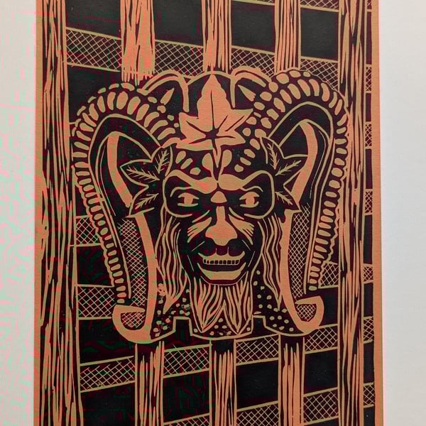 Green Man Design Lino Print 