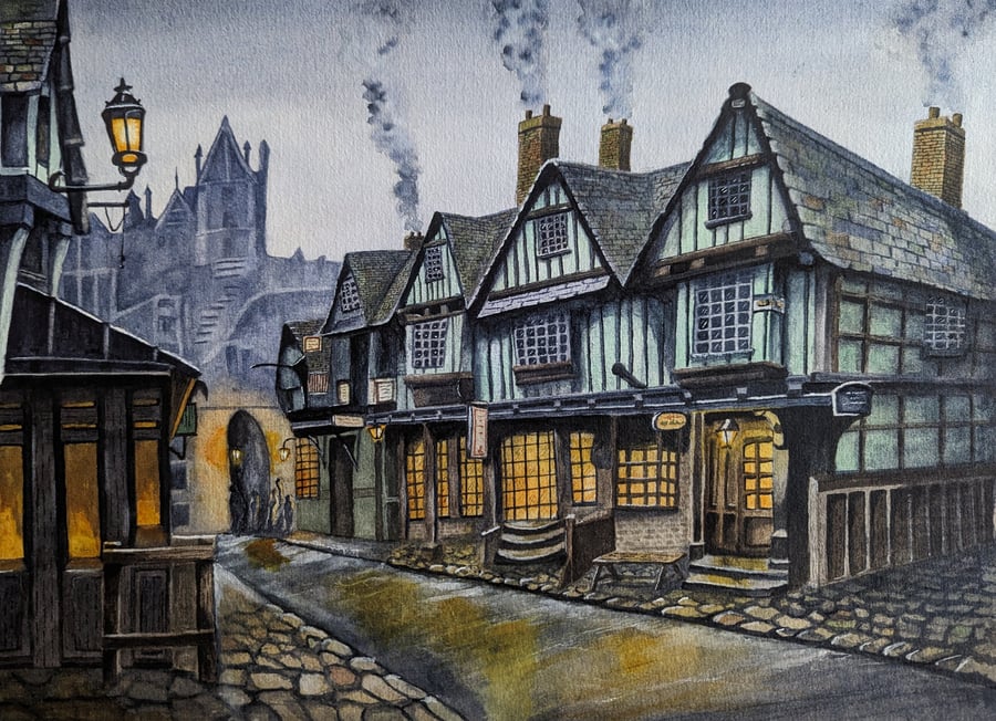 Harry Potter Hogsmeade Diagon Alley Hogwarts A4 Watercolour Print