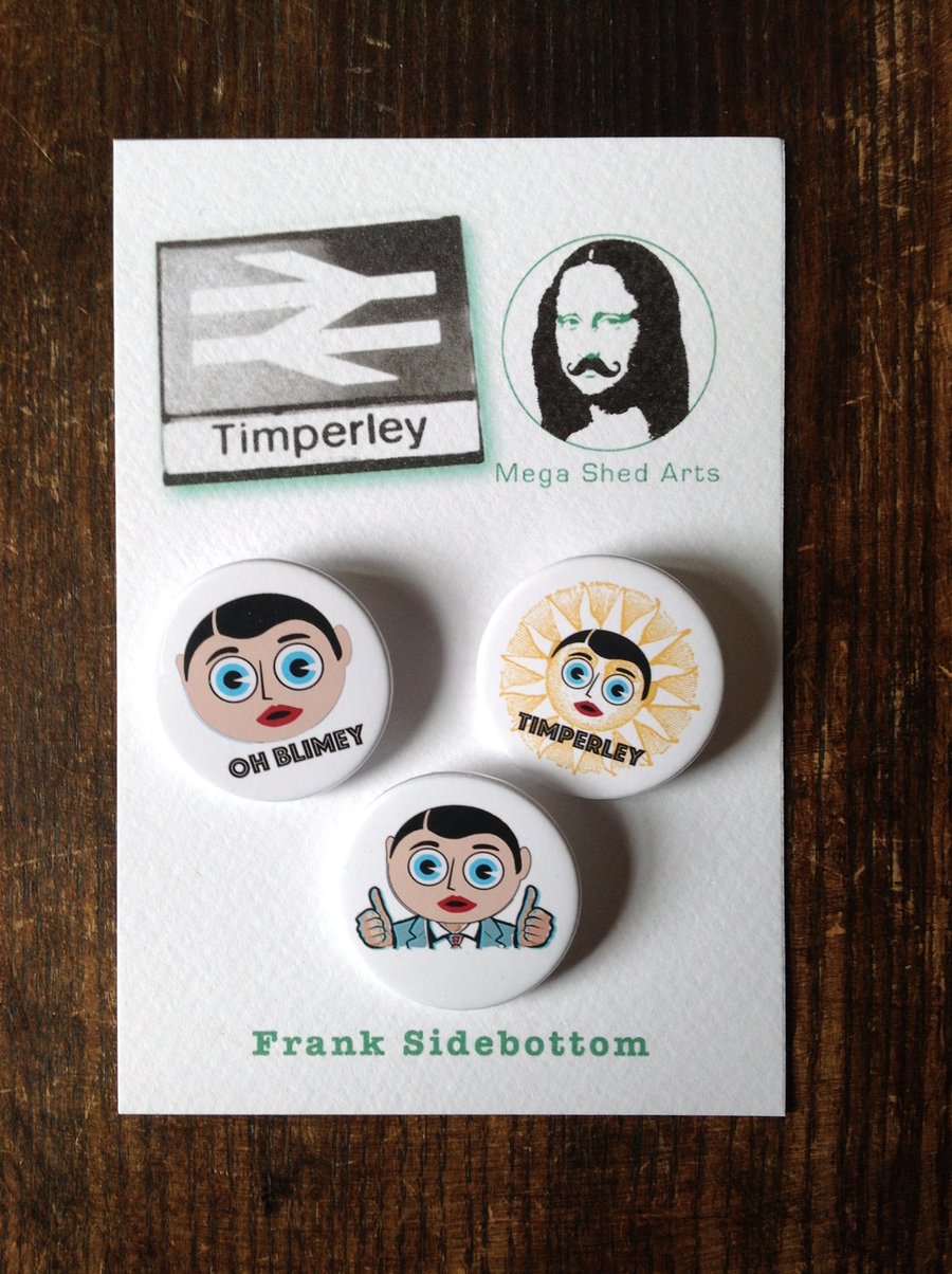  Button Pin Badge, Frank Sidebottom, Timperley Presentation Card, Birthday Gift,