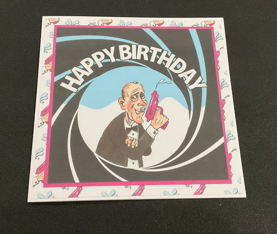 Handmade Funny Wrinklies at the Movies 6x6 Birthday Card - James Bond