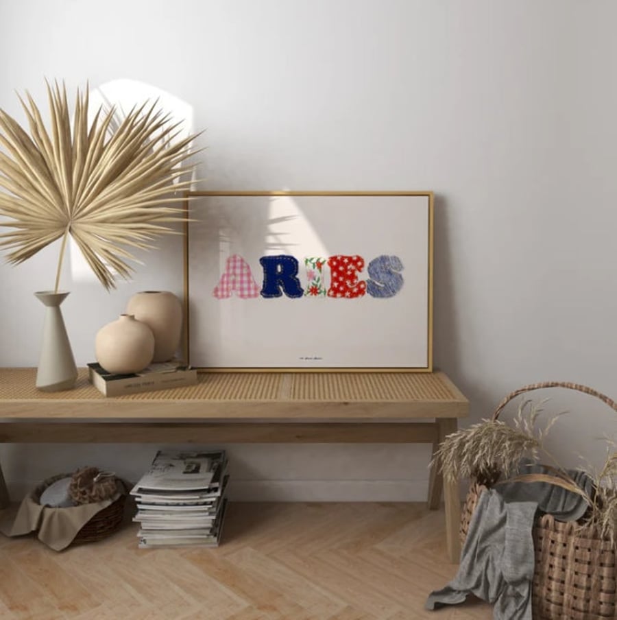 Aries Star Sign Patchwork Art Print Poster