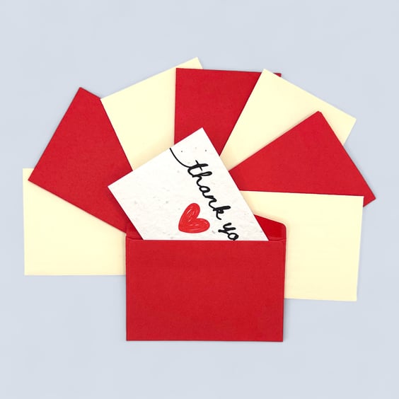 Set of 8 Plantable Wildflower Seed Thank You Cards with Red and Cream Envelopes