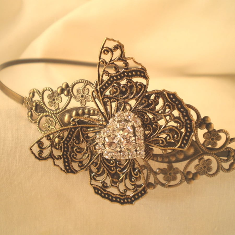 Diamante Heart Filigree  Butterfly Headband