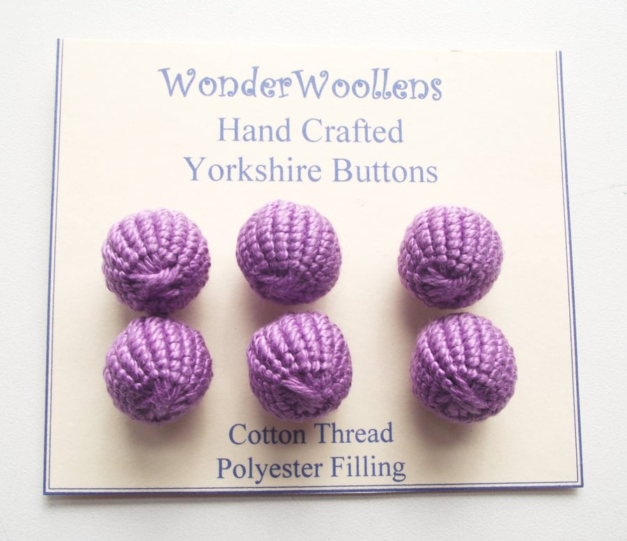 Yorkshire Buttons, Embellishments, Cotton Thread, Set of Six, Purple